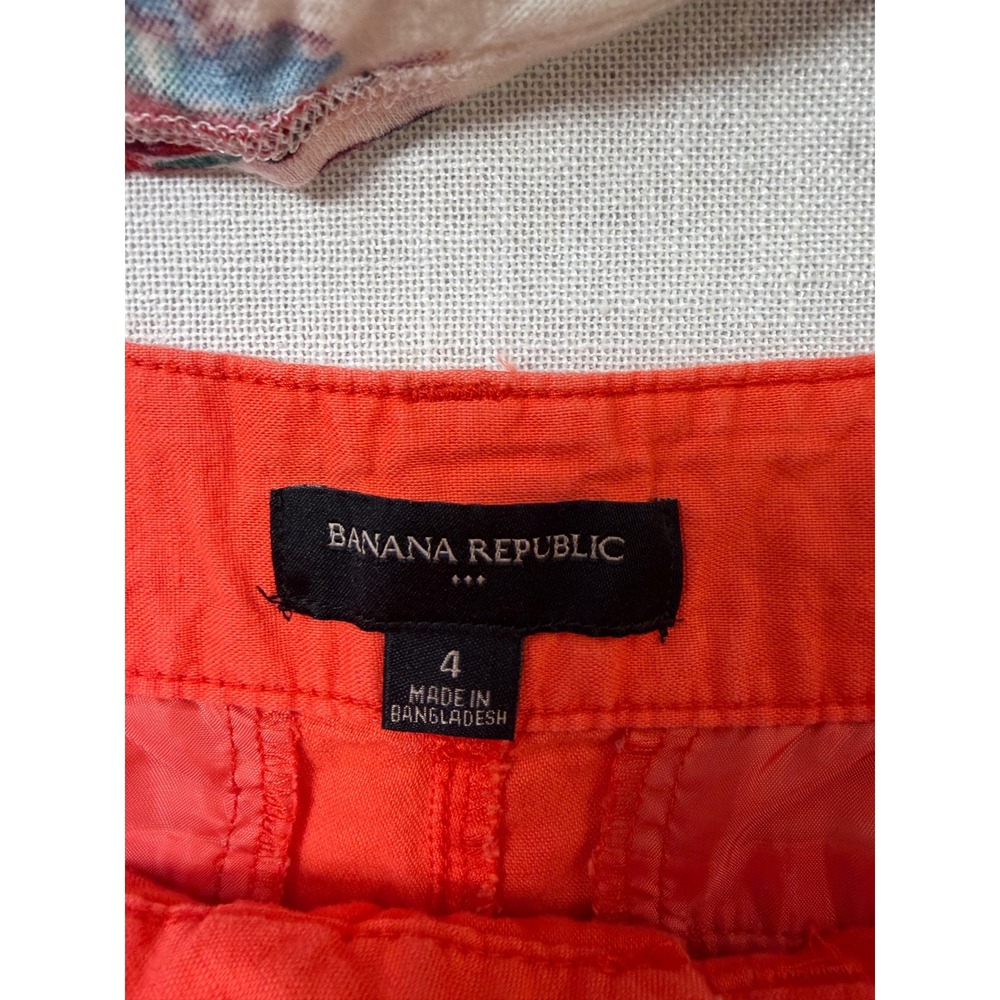 Madewell Floral Tie Front Tee XS & Banana Republic Orange Linen Shorts 4 Set - Picture 6 of 12